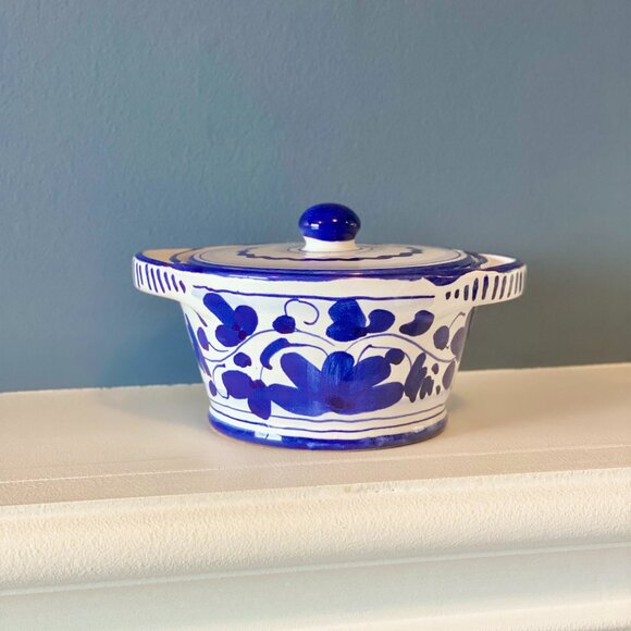 Sambuco Mario Deruta Italy Ceramic Cheese Holder Blu Stilnovo Arabesque - Picture 5 of 7